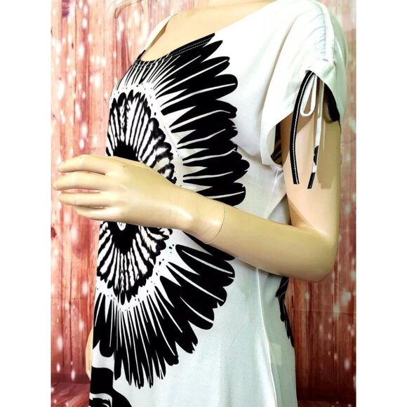 Emilio Pepe Italy Graphic Flower Asymmetrical Hem Adjustable Short Sleeve Top L - Picture 6 of 16